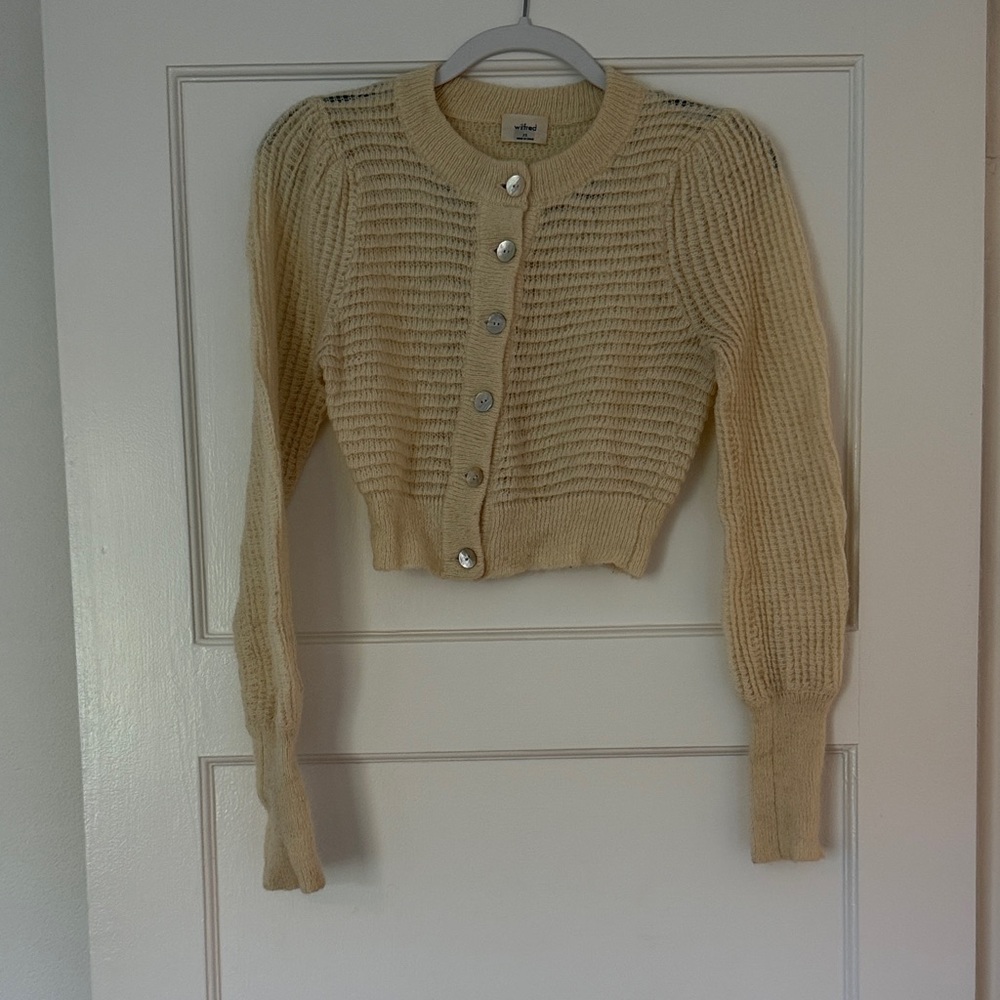 Chunky Knit Cropped Cardigan Sweater - Cream